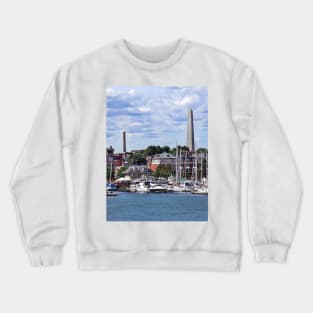 Boston MA - Marina With Bunker Hill Monument in Distance Crewneck Sweatshirt